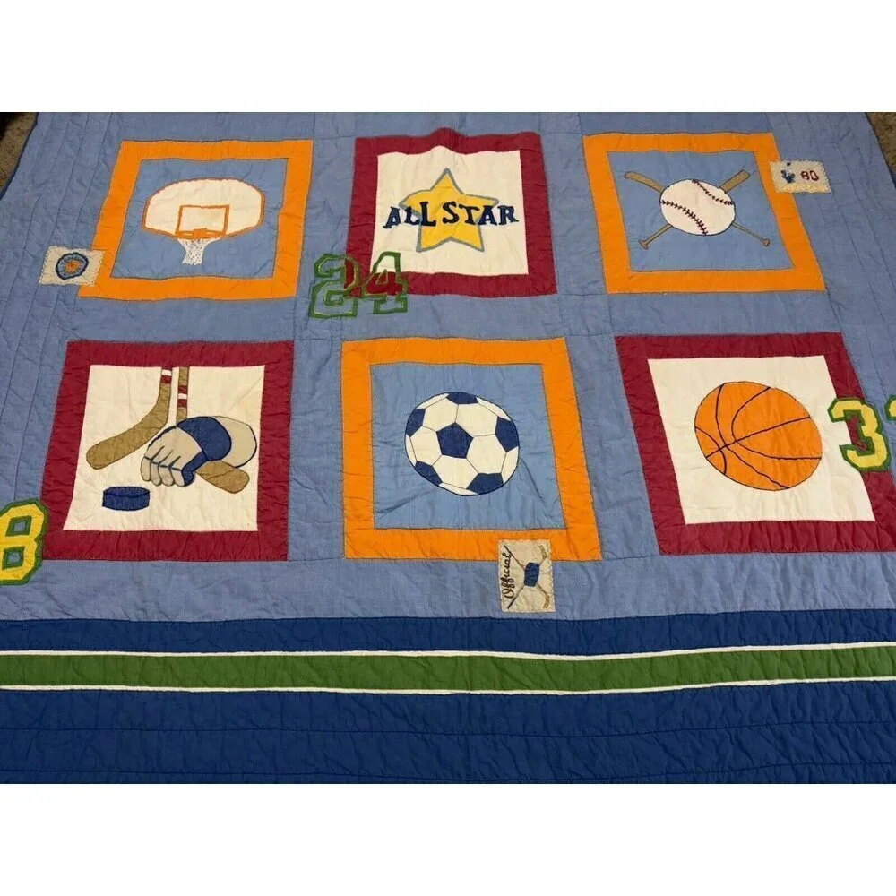 Patchwork Sports Quilt Comforter Bedding Cotton Blue Multicolor Twin 65x83 Youth